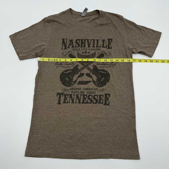 Next Apparel Women’s Nashville Peace Love & Rhythm Graphic Brown Tee Shirt Small - Picture 9 of 9